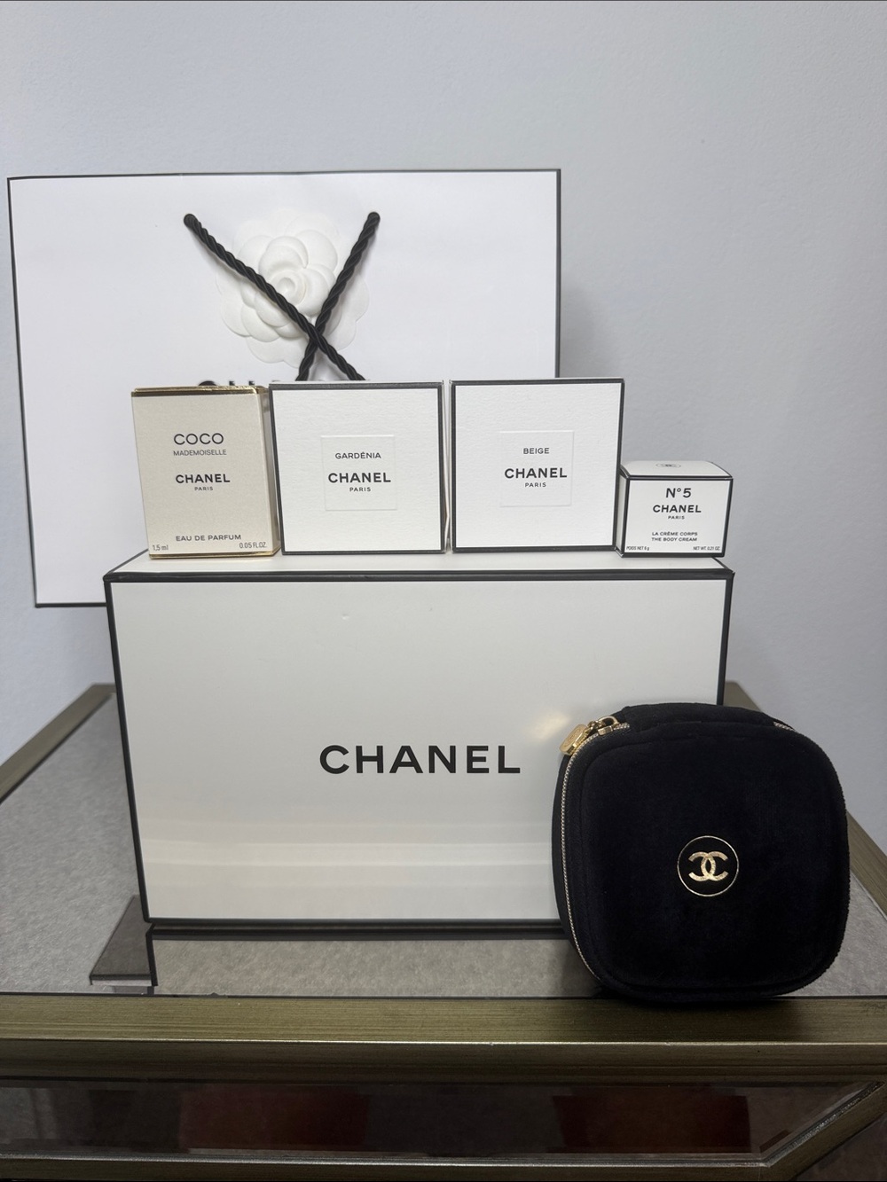 CHANEL Black Velvet CC Logo Jewelry Pouch with Gift Bag and Boxes